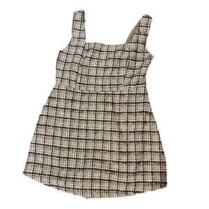 Stylish KORI Plaid Romper Jumper Brown‎ Tan  Size Medium | Trendy Preppy 60's